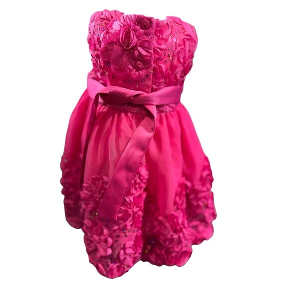 Rare Editions Baby Girl Fuchsia Pink Rosette Sequin Dress Size 6-9 Months Formal - Picture 10 of 14